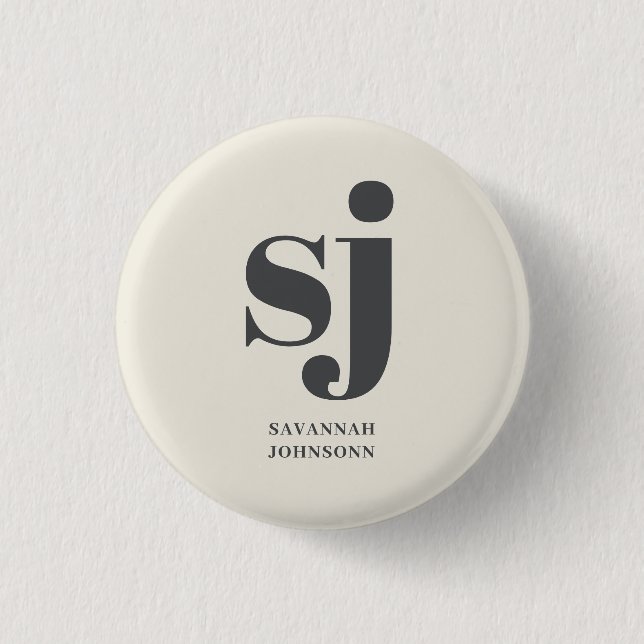 Cream monogram initials  button (Front)
