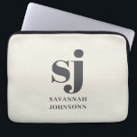 Cream monogram initials  laptop sleeve<br><div class="desc">Cream Personalized name simple</div>