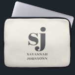 Cream monogram initials laptop sleeve<br><div class="desc">Cream Personalized name simple</div>