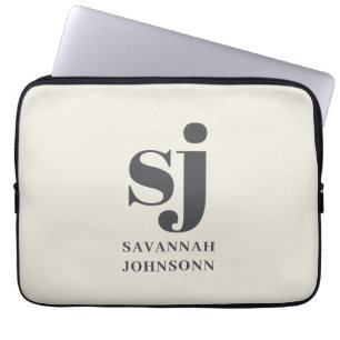 Cream monogram initials laptop sleeve