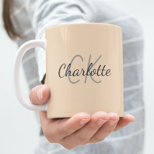 Cream monogram initials name coffee mug