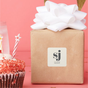 Cream monogram initials square sticker