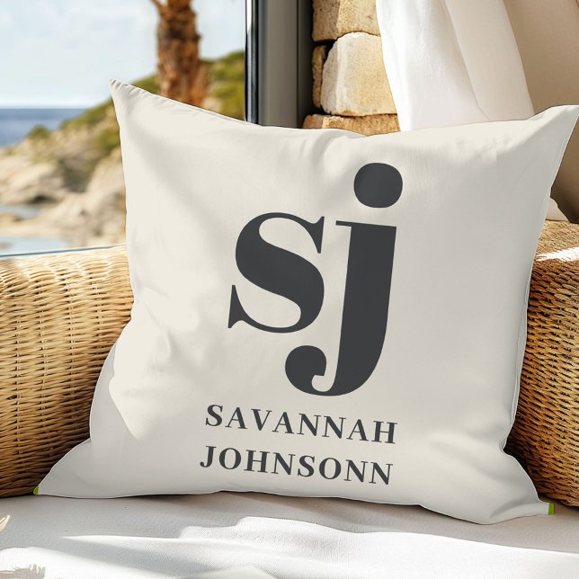 Cream monogram initials  throw pillow (Creator Uploaded)