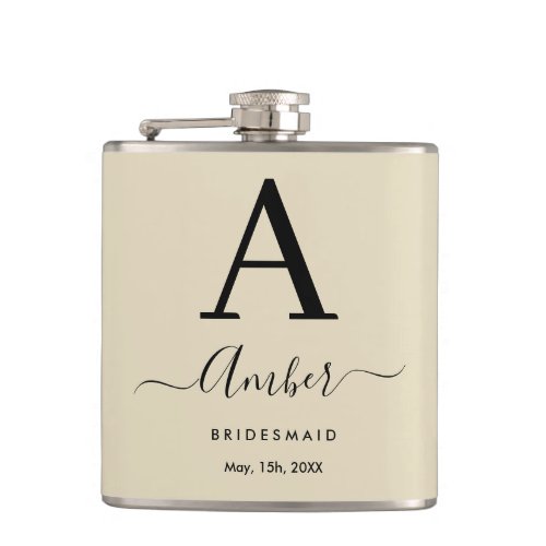 Cream Monogram Personalized Bridesmaid Hip Flask