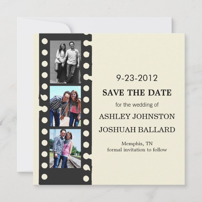 Cream Movie Film Strip Save The Date Invites (Front)