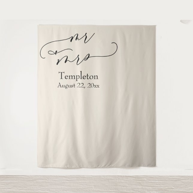 Cream Mr & Mrs Simple Left Aligned Photo Backdrop (Front)