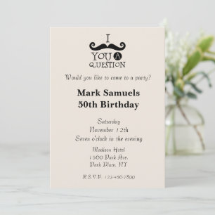 Cream Mustaches 50th Birthday Invitation
