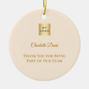 Cream name team member business logo ceramic ornament