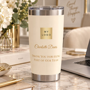 Cream name team member business logo insulated tumbler