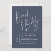 Cream & Navy Blue Brunch & Bubbly Bridal Shower Invitation (Front)