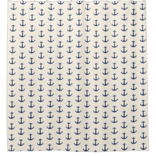 Cream Navy Blue Nautical Anchor Shower Curtain