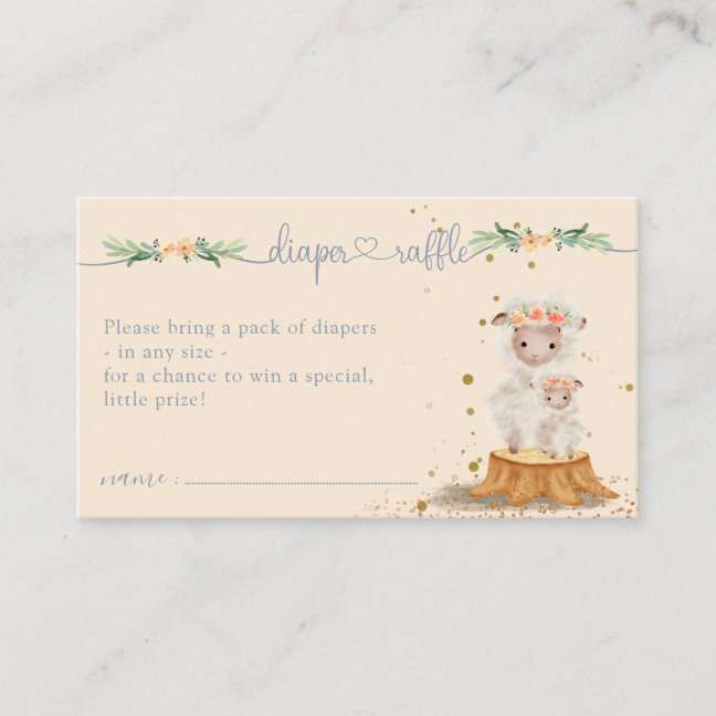 Cream Navy Lamb Diaper Raffle Baby Shower Enclosure Card