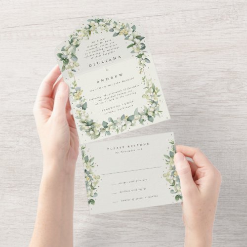 CreamNavy SnowberryEucalyptus Reception Only All In One Invitation