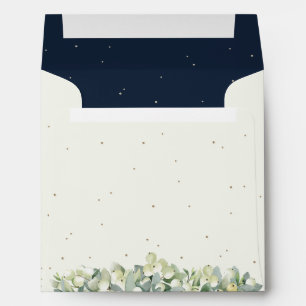 Cream/Navy Snowberry+Eucalyptus Wedding Square Envelope