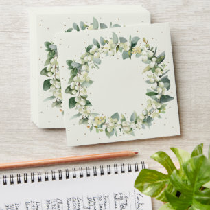 Cream/Navy Snowberry+Eucalyptus Wreath Square Envelope