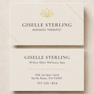 Cream Neutral Massage Therapist Minimalist Lotus Business Card