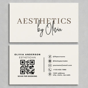 Cream Neutral Skincare Esthetician QR Code Business Card