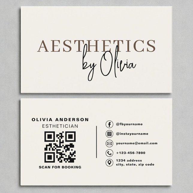 Cream Neutral Skincare Esthetician QR Code  Business Card (Creator Uploaded)