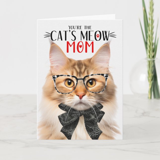 Cream Norwegian Forest Cat for Mom on Mother's Day Holiday Card (Front)