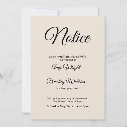 Cream Notice Postponed Wedding Announcement
