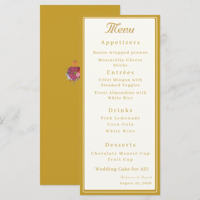 Cream & Ochre Two Hearts Catholic Wedding Menu (Front/Back)