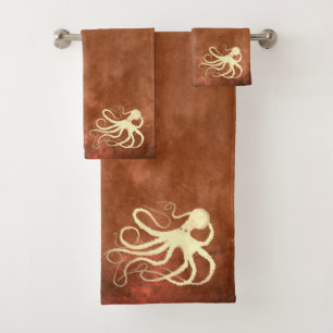 Cream Octopus on Chocolate - Bathroom Towel Set