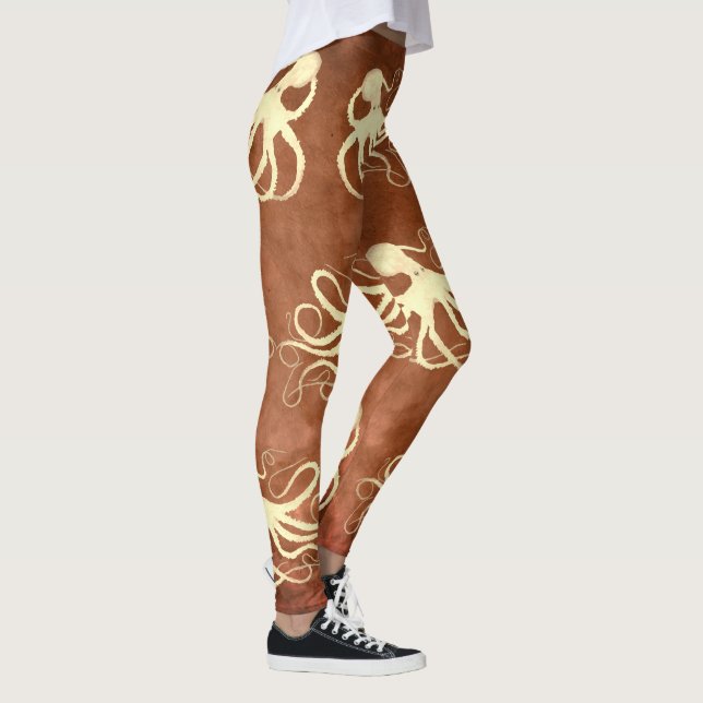 Cream Octopus on Chocolate - Leggings (Right)