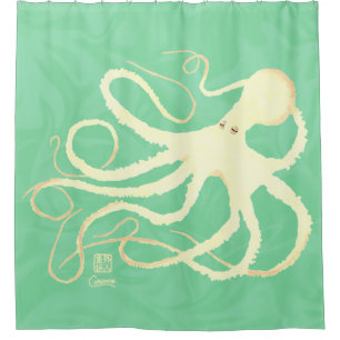 Cream Octopus on Mint - Shower Curtain