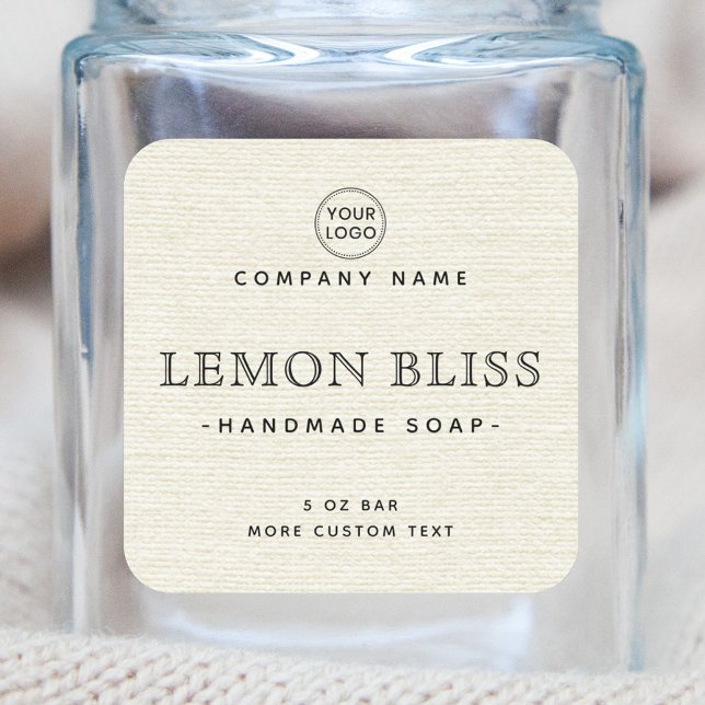 Cream off-white linen look square product labels (Creator Uploaded)