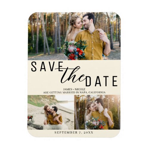 Cream Off White Save the Date Wedding 3 Photos Magnet