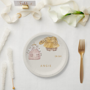 Cream Oh Girl Boho Baby Shower Paper Plates