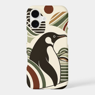 Cream Olive Green Maroon Penguin Waves In Art Deco iPhone 17 Case