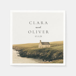 Cream Olive Serif Irish Coast Cocktail Wedding  Napkins