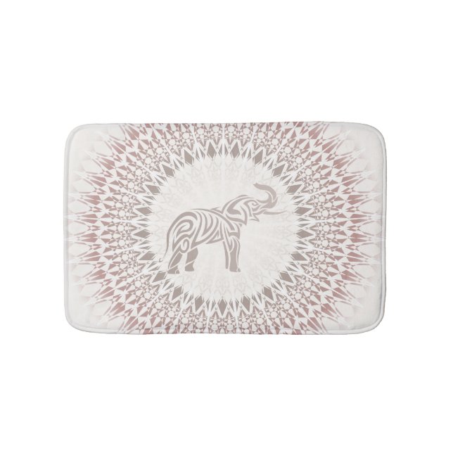 Cream Ombre Elephant Mandala Bathroom Mat (Front)