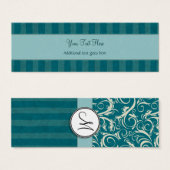 Cream on Teal Floral Wisps & Stripes with Monogram (Front & Back)