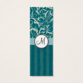 Cream on Teal Floral Wisps & Stripes with Monogram (Back)