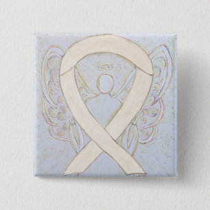 Cream or Ivory Angel Awareness Ribbon Custom Pins