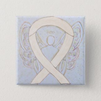 Cream or Ivory Angel Awareness Ribbon Custom Pins