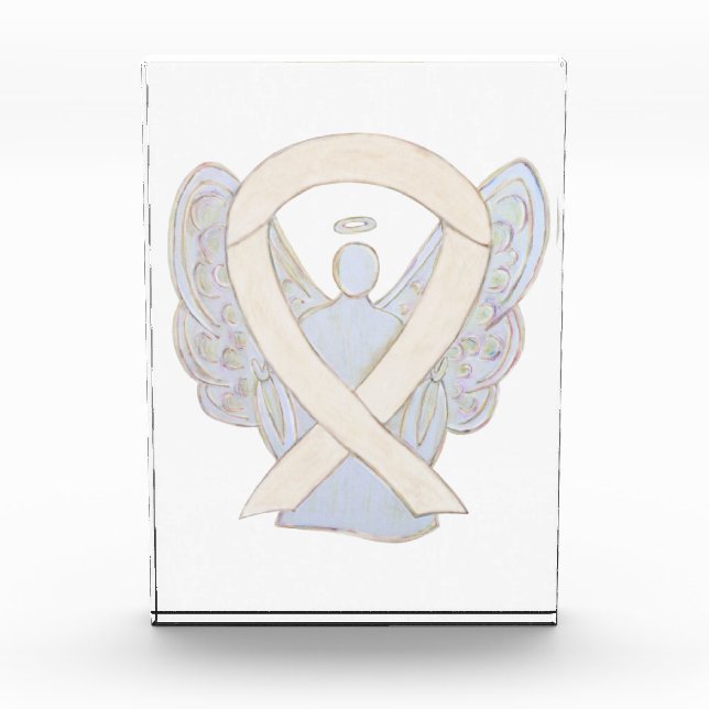 Cream or Ivory Awareness Ribbon Angel Paperweights Award (Front)