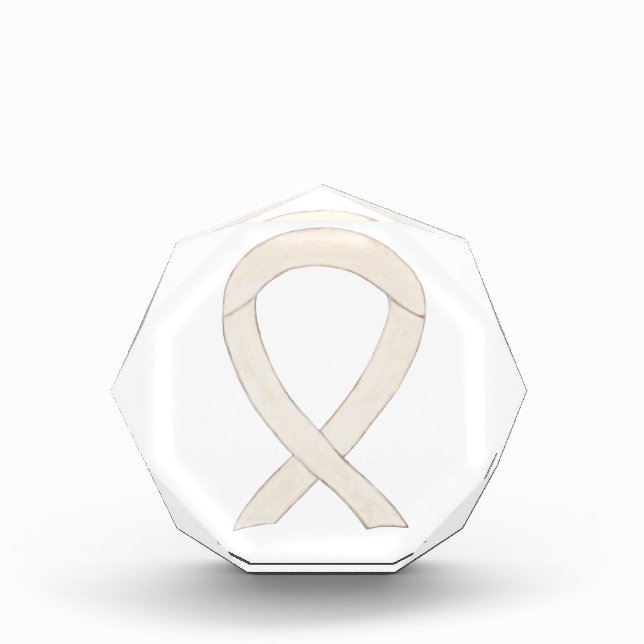 Cream or Ivory Awareness Ribbon Award Paperweight (Front)
