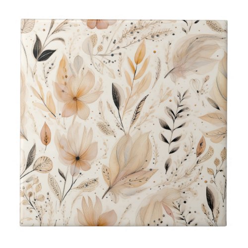 Cream orange floral pattern ceramic tile