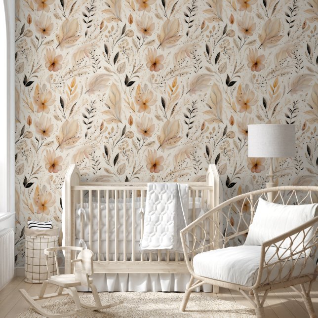 Cream orange floral pattern wallpaper  (Kids)
