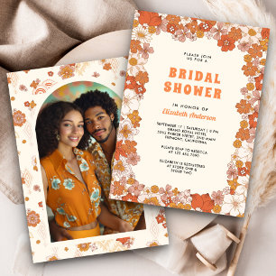 Cream Orange Groovy Retro Wildflower Bridal Shower Invitation