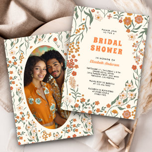 Cream Orange Groovy Wildflower Bridal Shower Invitation