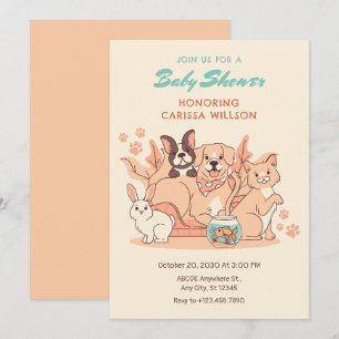 Cream orange Group of pets party animals Invitation