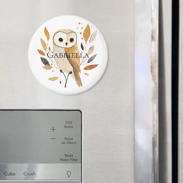 Cream Orange Owl with Leaves Magnet (In Situ (Fridge))