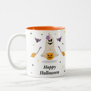 Cream Orange Purple Modern Cute Ghost Halloween Two-Tone Coffee Mug