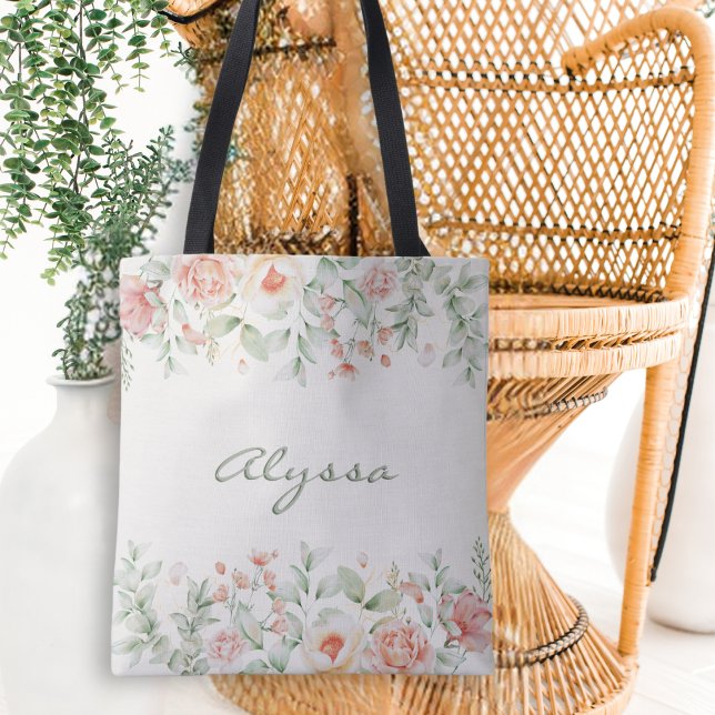 Cream Orange Sage Green Flower Tote Bag (Creator Uploaded)