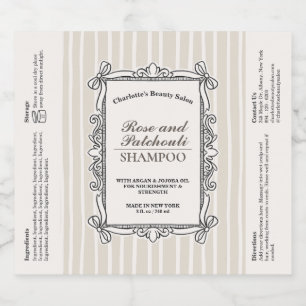 Cream Ornate Bow Frame Shampoo Bottle Label