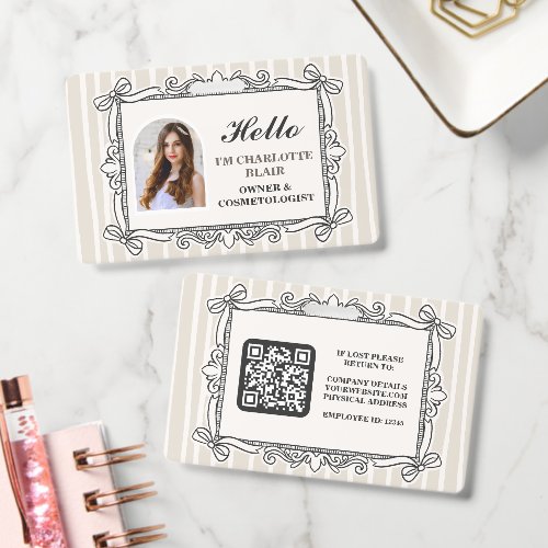 Cream Ornate Frame Employee ID Badge with Photo